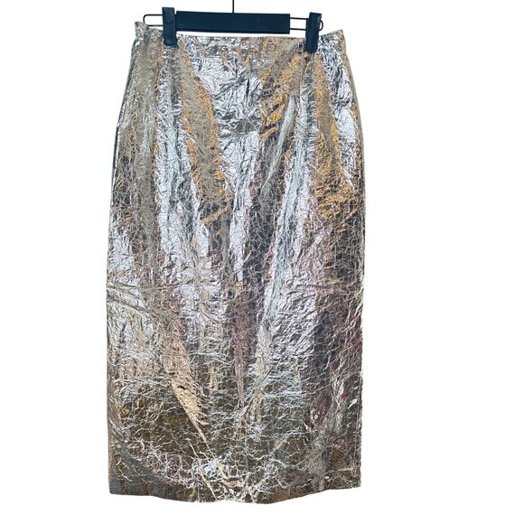 2/$30 ZARA Small Silver Metallic Pencil Skirt Slit - Picture 1 of 12